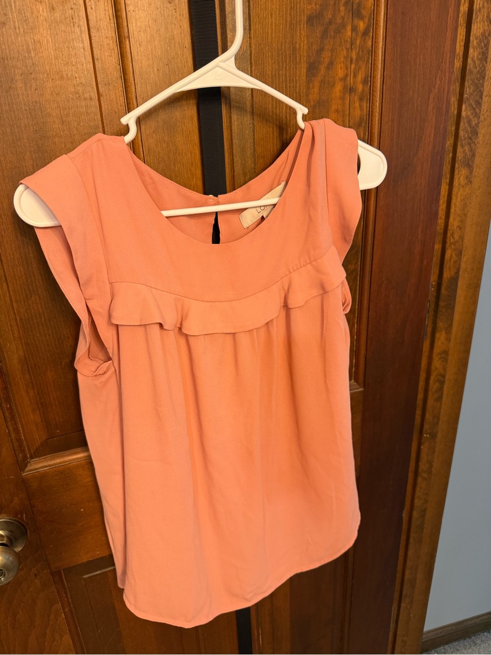 LOFT Coral Sleeveless Ruffle Yoke Top